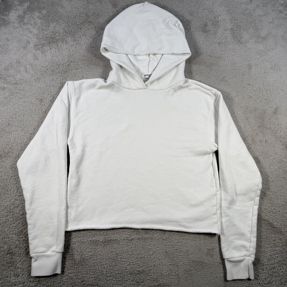 Perfect White Tee Hoodie Womens XS Fleece Cropped Pullover Made USA